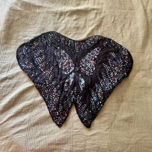 Unique Vintage Black Sequin Butterfly Crop Top